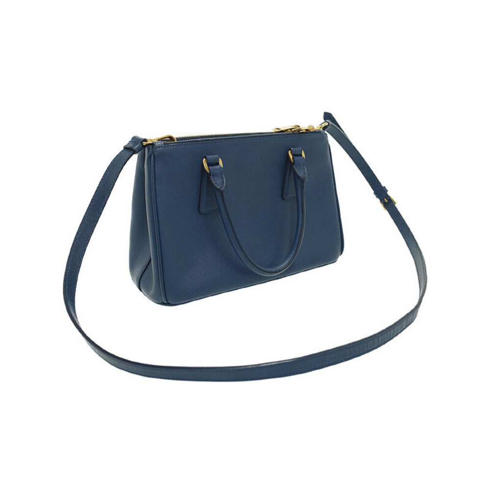 Prada Tote Lux Zip Double Galleria Blue Saffiano